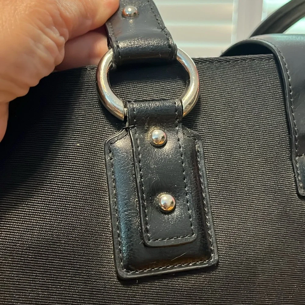ETIENNE AIGNER VINTAGE LARGE SATCHEL TOTE LEATHER TRIMMED BAG BLACK